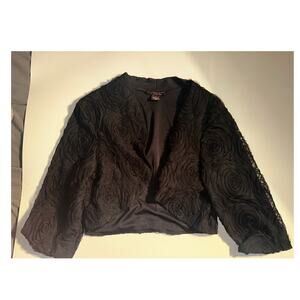 Signature by Robbie Bee Black Sheer Rosette Jacket Size Lg Prom Cover Up